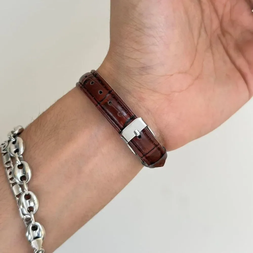 y2k style cute rectangle brown leather luxury watch